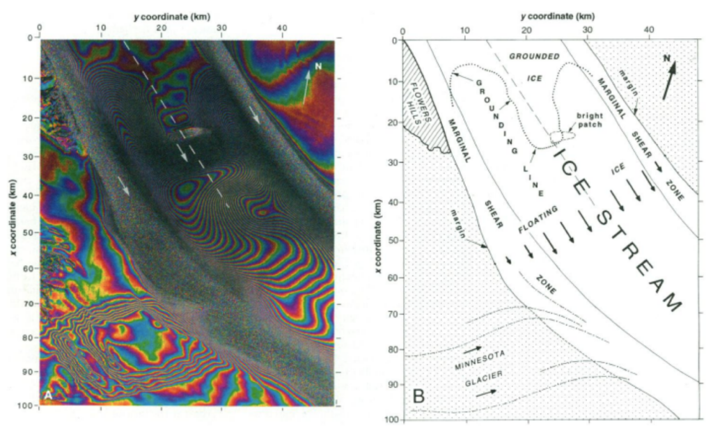 InSAR figure showing velocity of an ice stream