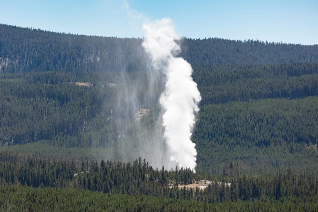 photo of steamboat geyser erupting high into the air