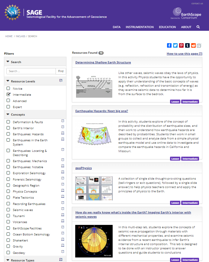 Resources organized in a searchable database