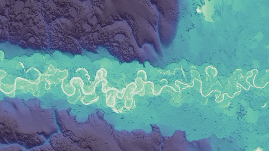 colored digital elevation model of a meandering river