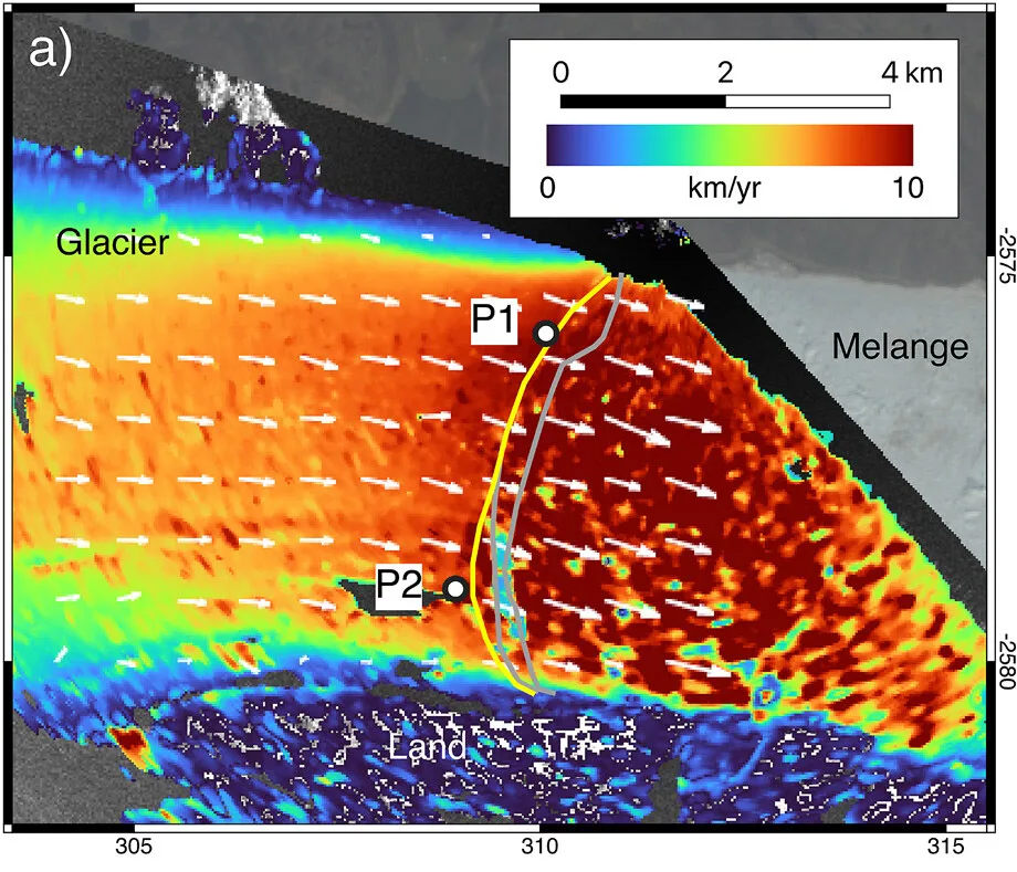 Map with velocities plotted in color.