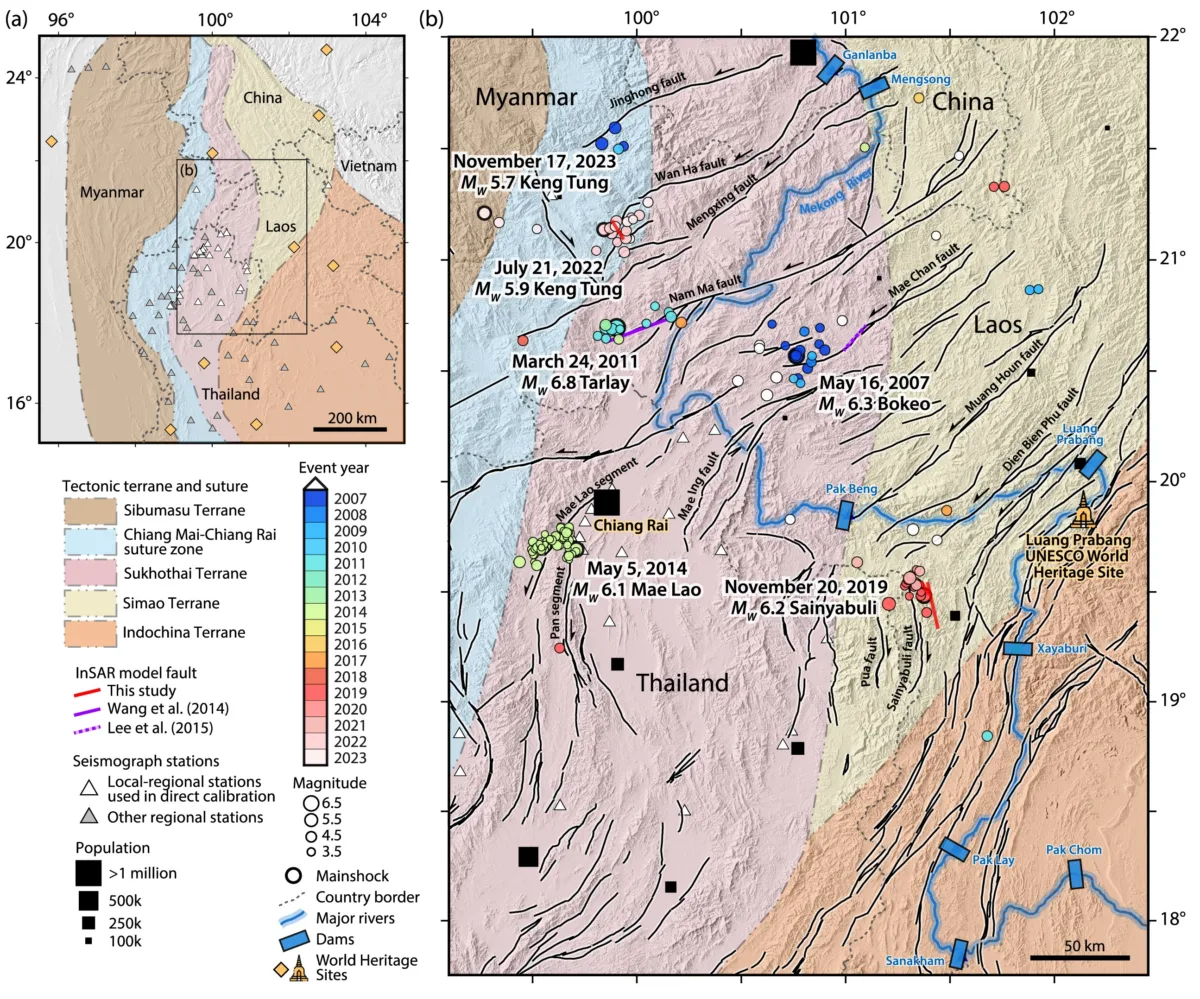Map of the area showing faults, seismic stations, and earthquake locations.