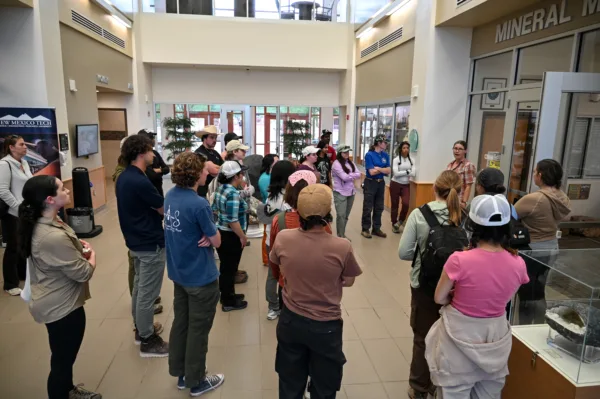 Cynthia Connolly speaking to interns at the Mineral Museum at the New Mexico Bureau of Geology and Mineral Resources.