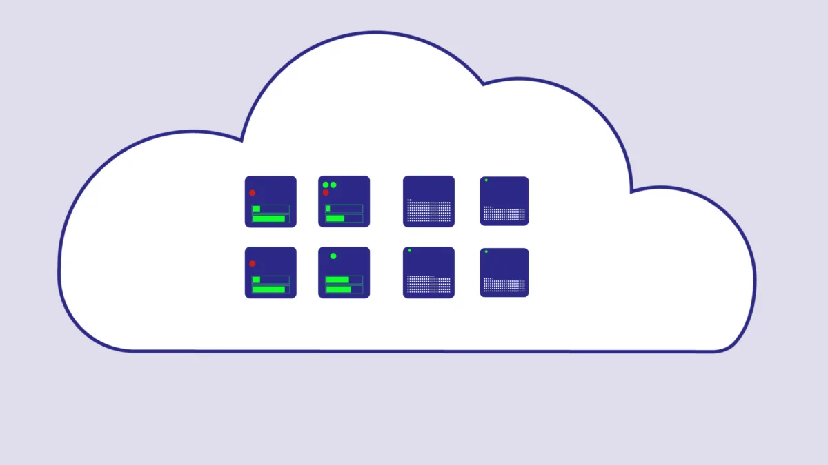 Illustration of servers for computing and storage inside the outline of a cloud.