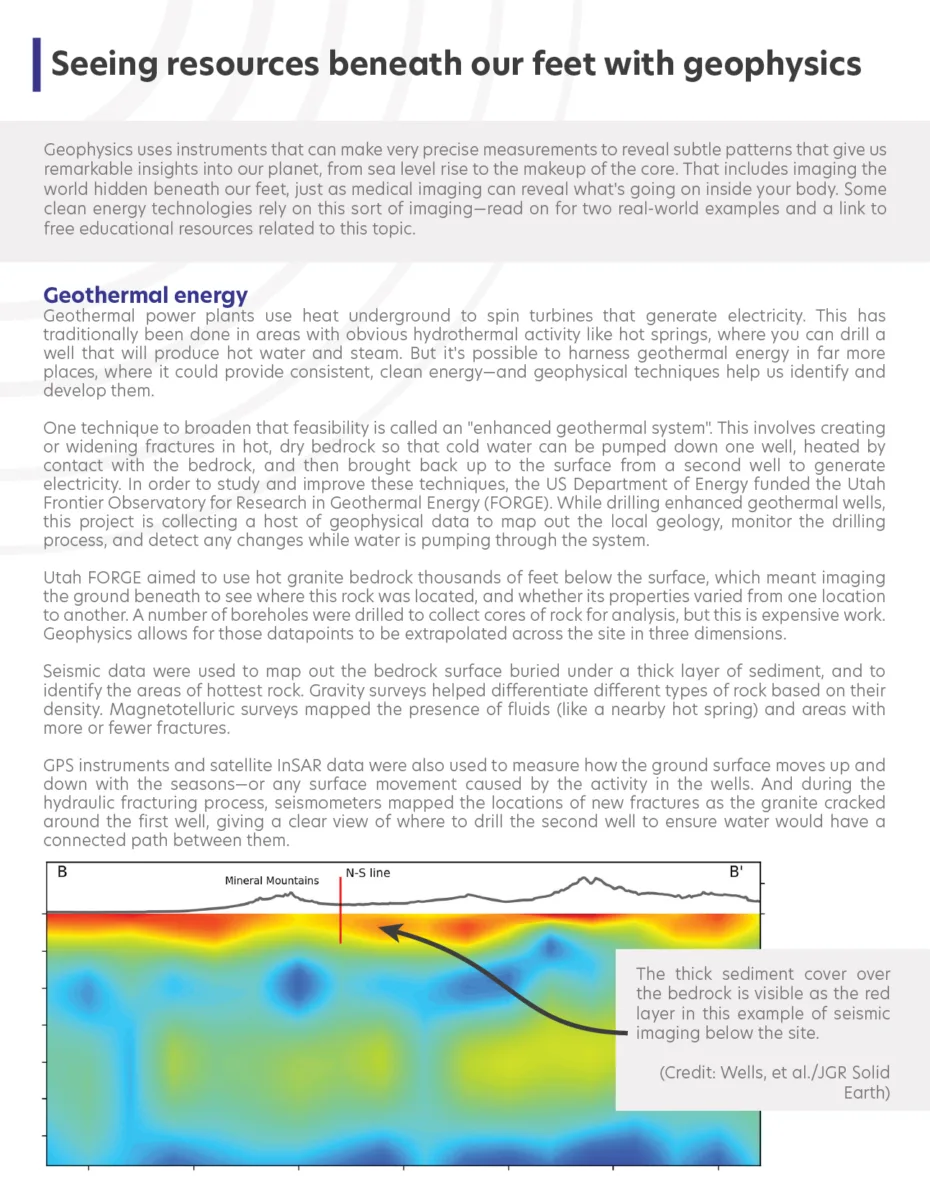 Page one of ESW flyer discussing geothermal energy