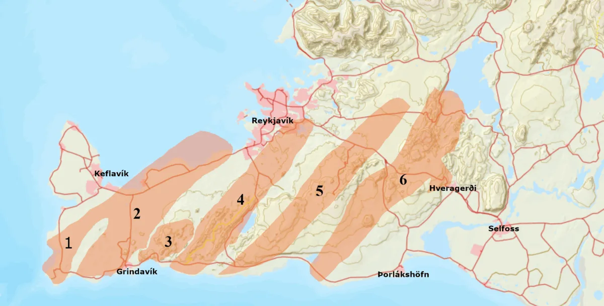 Map with 7 stripes numbered.